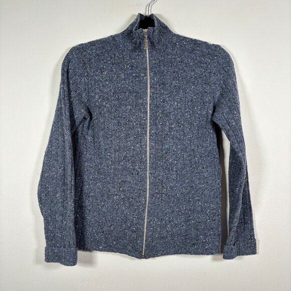 Vintage Silk Wool Cardigan Sweater Blue Y2K Zip Quiet Luxury Minimalist Small - Picture 3 of 8